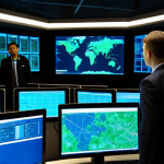 A group of diverse professional cyber security analysts, fully clothed in modern business attire, collaborating in a state-of-the-art secure operations center. They are focused on large, luminous screens displaying complex network infrastructure maps and real-time data analytics. The environment is sleek, futuristic, and highly organized, with ambient blue and green lighting from the monitors. There are no exposed wires or clutter. safe for work, appropriate content, fully clothed, professional, perfect anatomy, correct proportions, natural pose, well-formed hands, proper finger count, natural body proportions, professional photography, high quality, highly detailed, realistic.