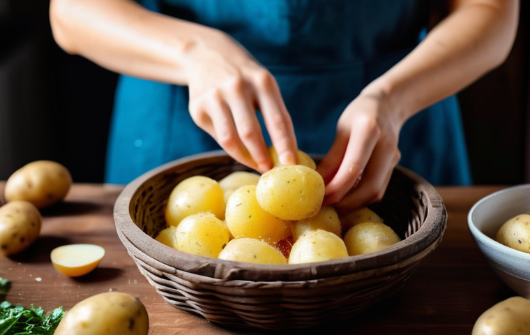 라트비아 감자 팬케이크 레서피 - Image Prompt 1: The Art of Potato Preparation**