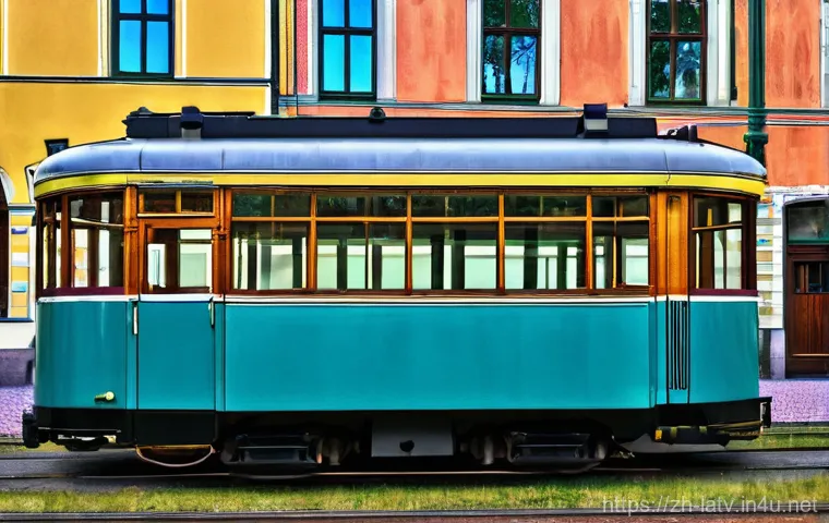 라트비아 유럽 내 교통편 - Image Prompt 1: Riga's Retro Tram Ride**