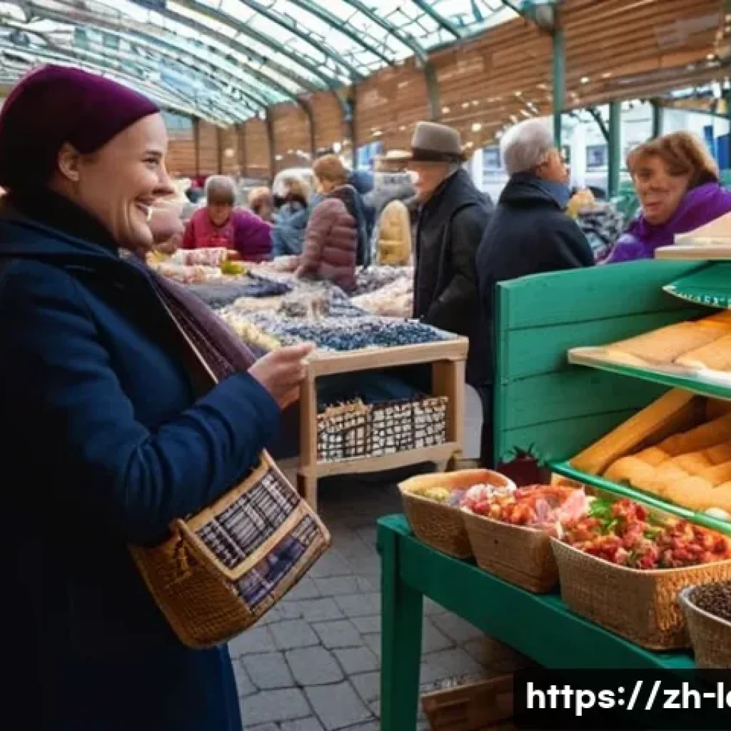 라트비아 수도 리가 생활비 - **Prompt:** A vibrant, bustling scene inside Riga's Central Market. The image focuses on a section a...