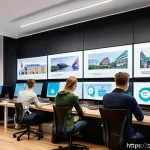 라트비아 산업 구조 - A vibrant startup ecosystem scene in Riga, Latvia, showing a modern co-working space filled with you...
