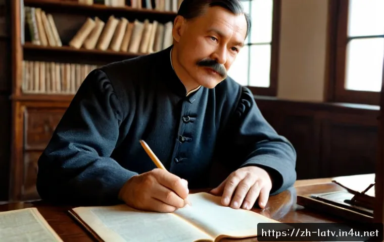 라트비아의 유명한 인물 - Photorealistic historical portrait of Latvian poet and playwright Rainis, thoughtful middle-aged man...