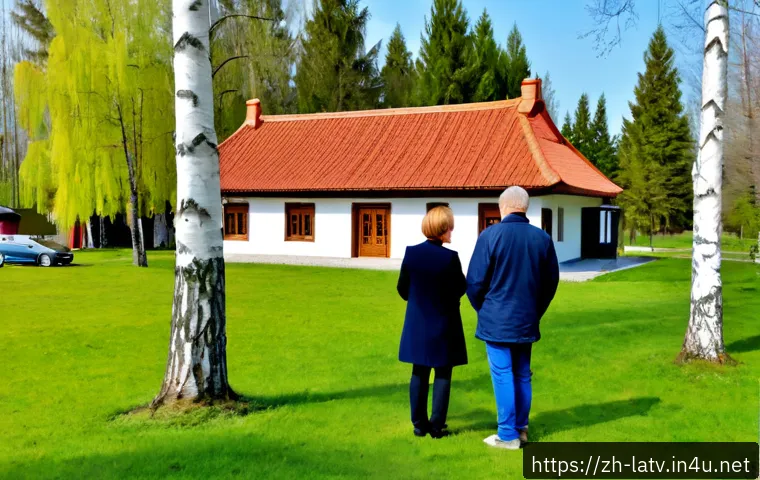 라트비아 전원주택 구매 - Photorealistic Latvian countryside property viewing, a charming renovated wooden farmhouse with a re...
